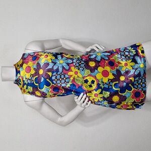 Forum Colorful Velvet Hippie Floral Colorful Retro Y2K Go-Go Mini Dress Size O/S